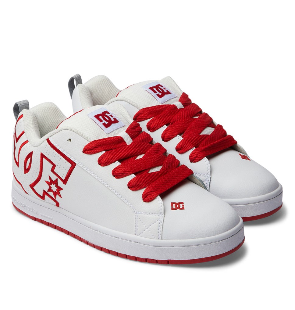 DC Court Graffik Tenisky Panske Biele Červené Siva | DC Shoes Slovensko 74RPGFCQM
