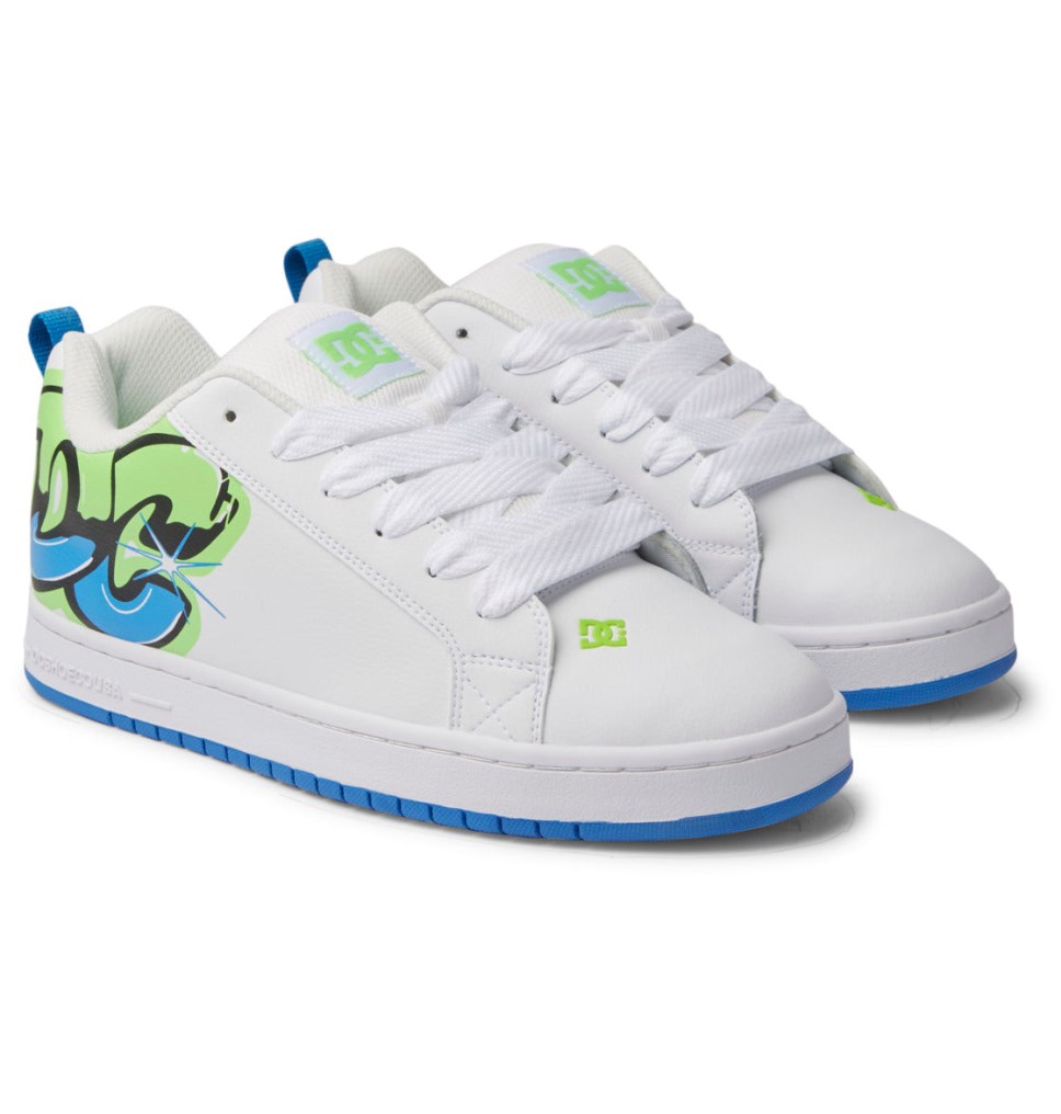 DC Graffiti Print Court Graffik Tenisky Panske Biele Svetlo Zelene Tyrkysové | DC Shoes Slovensko 94UFAZMVH